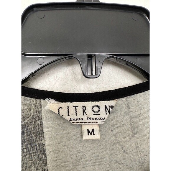 Citron Santa Monica Button Front Silk Blouse Abstract White Black Women's Medium - Picture 3 of 7